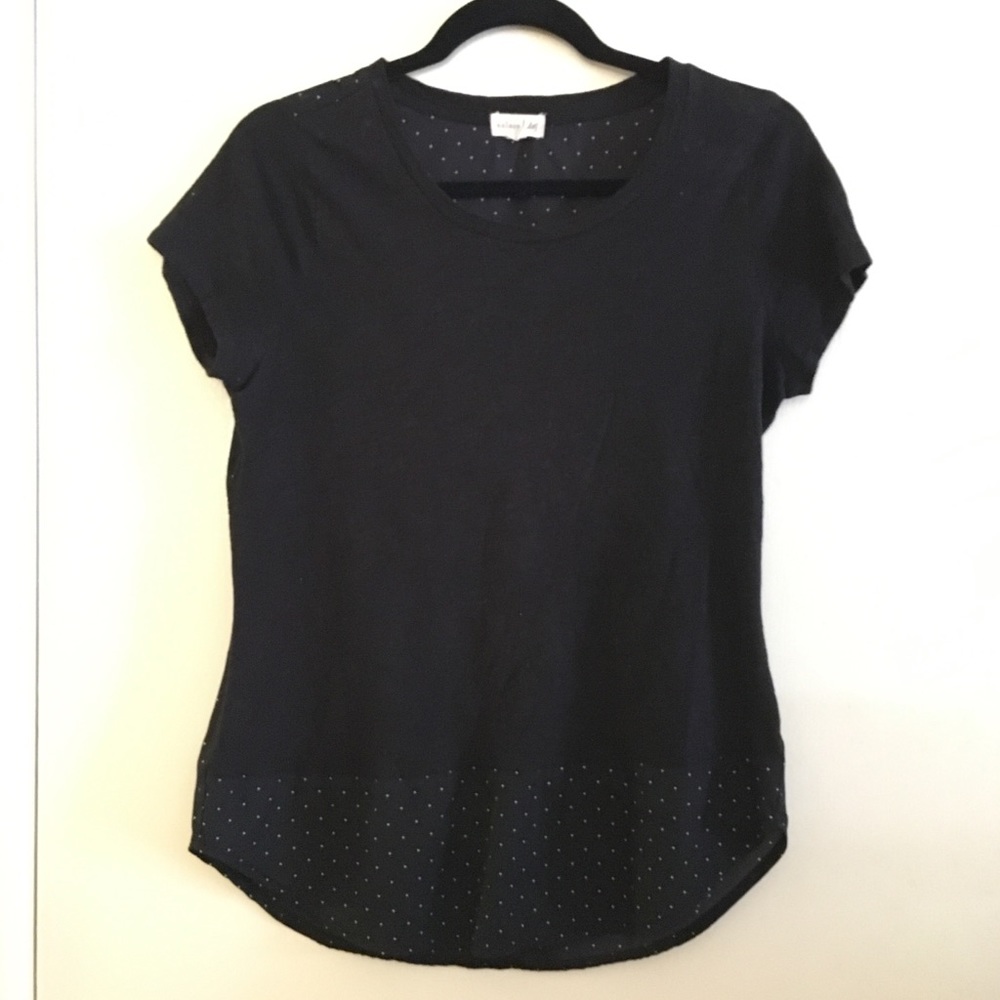 Maison Lunes Black Top with Cream Polka Dots